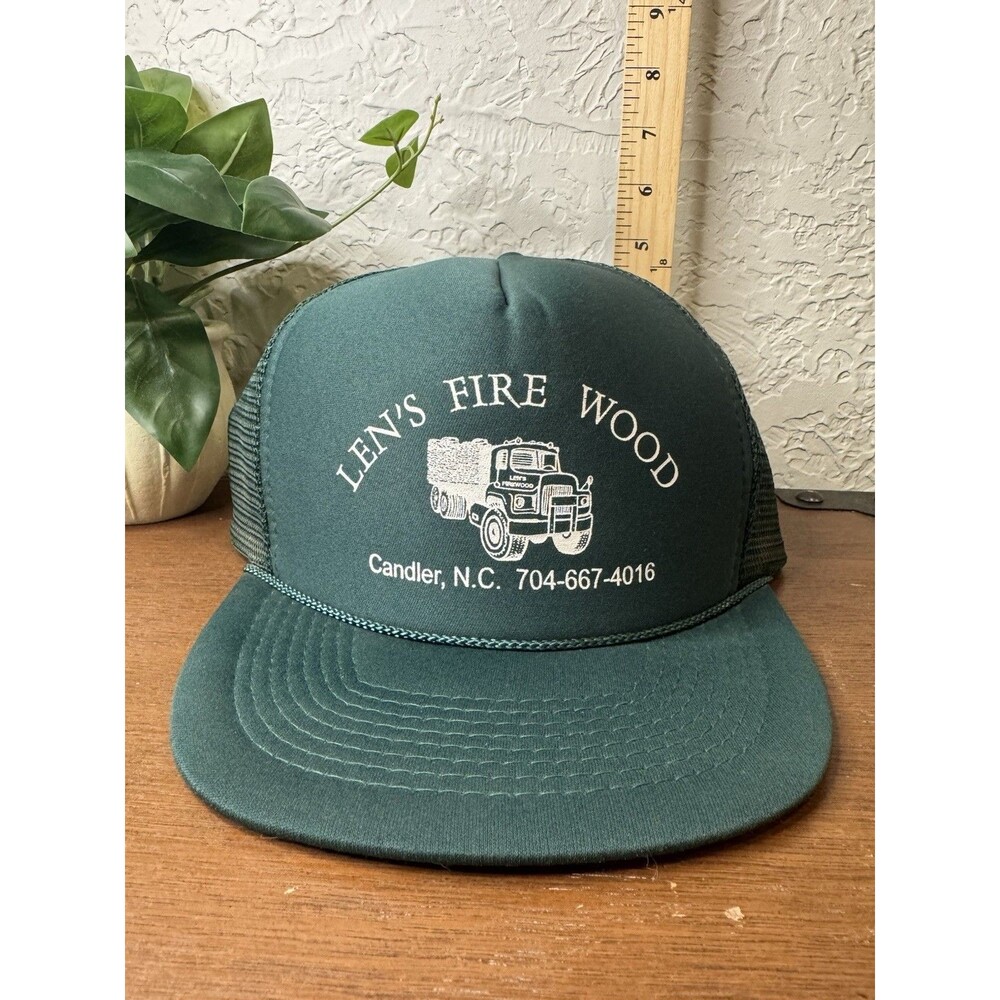 VTG Len’s Firewood Trucker Hat Candler NC Cobra SnapBack Mesh Foam Lumberjack